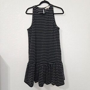 LOFT Black White Polka Dot Sleeveless Ruffle Hem Dress‎ M Cotton Stretch Fall